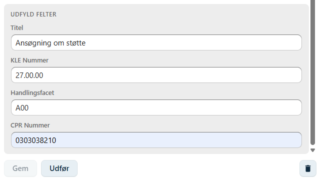 Dialog Udfyld parametre
