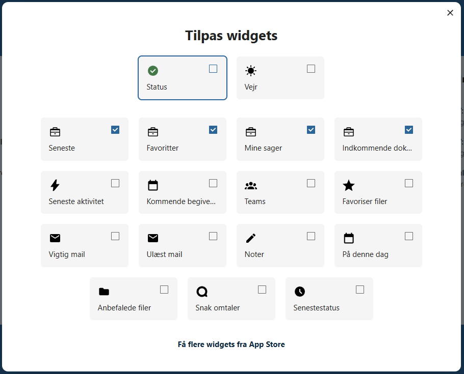 OpenCase widgets på Dashboard