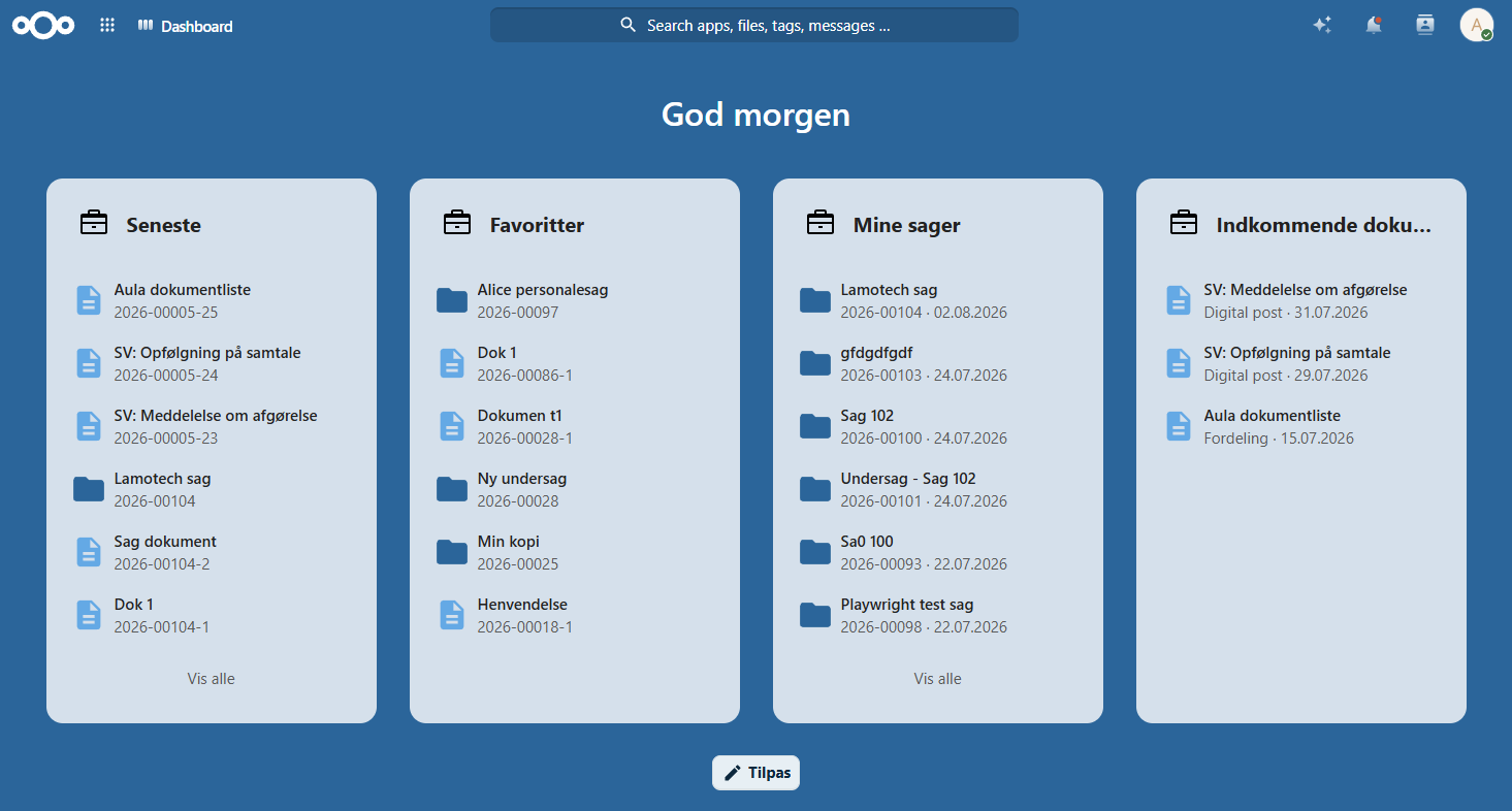 OpenCase widgets på Dashboard