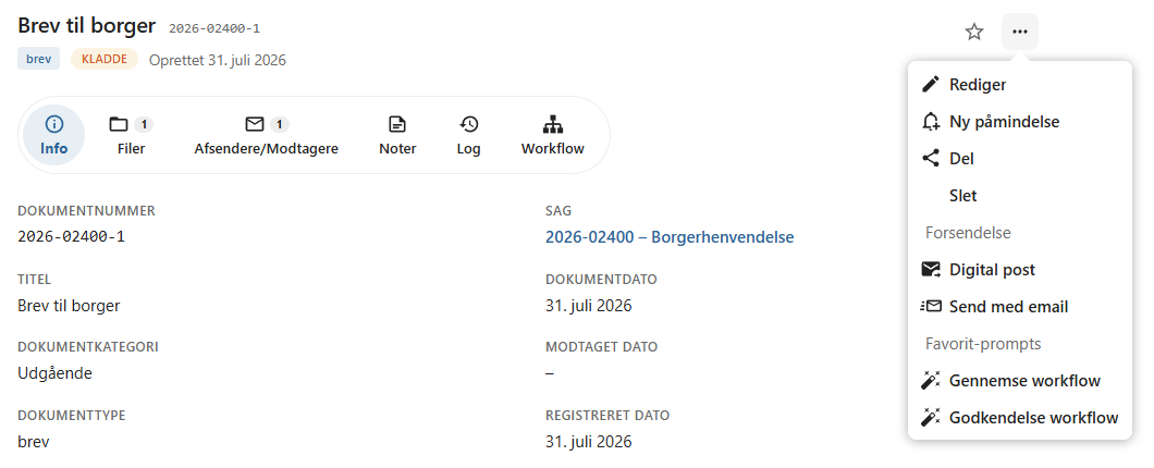 Kontekstmenu - Digital post