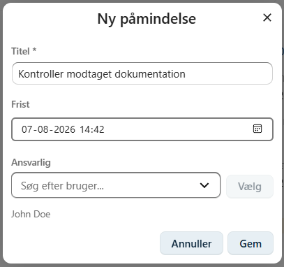 Dialog Ny påmindelse