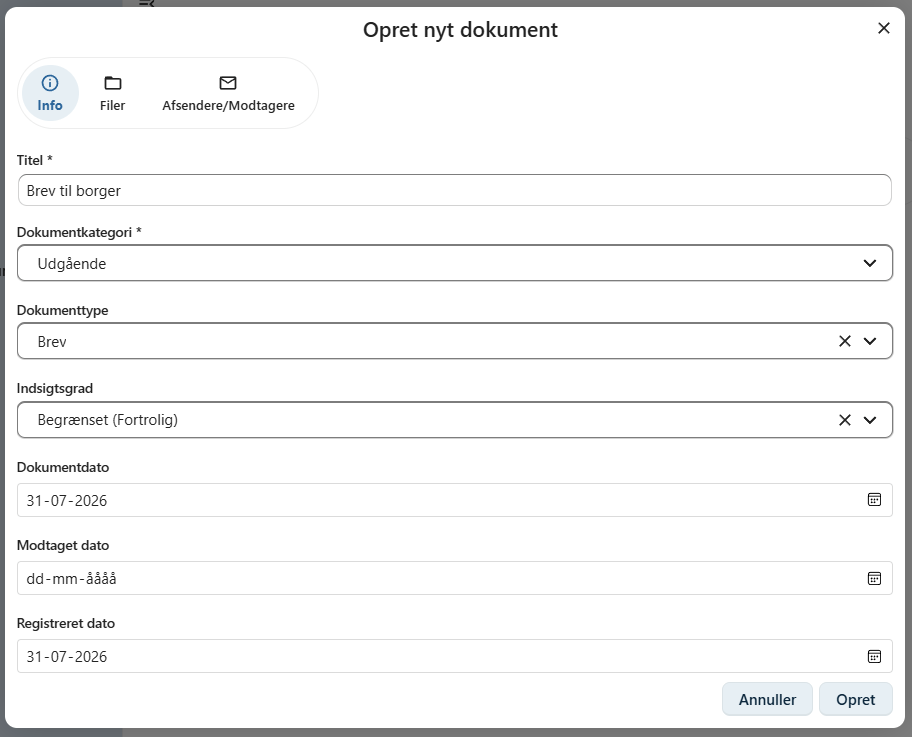 Dialog Opret dokument