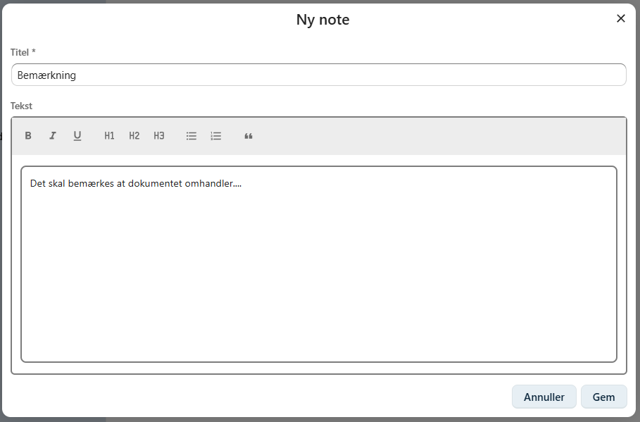 Dialog Opret note