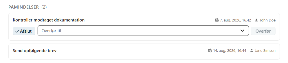 Liste over påmindelser
