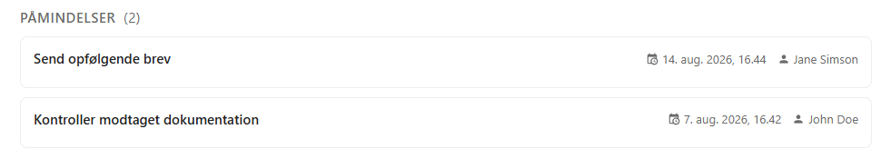 Liste over påmindelser
