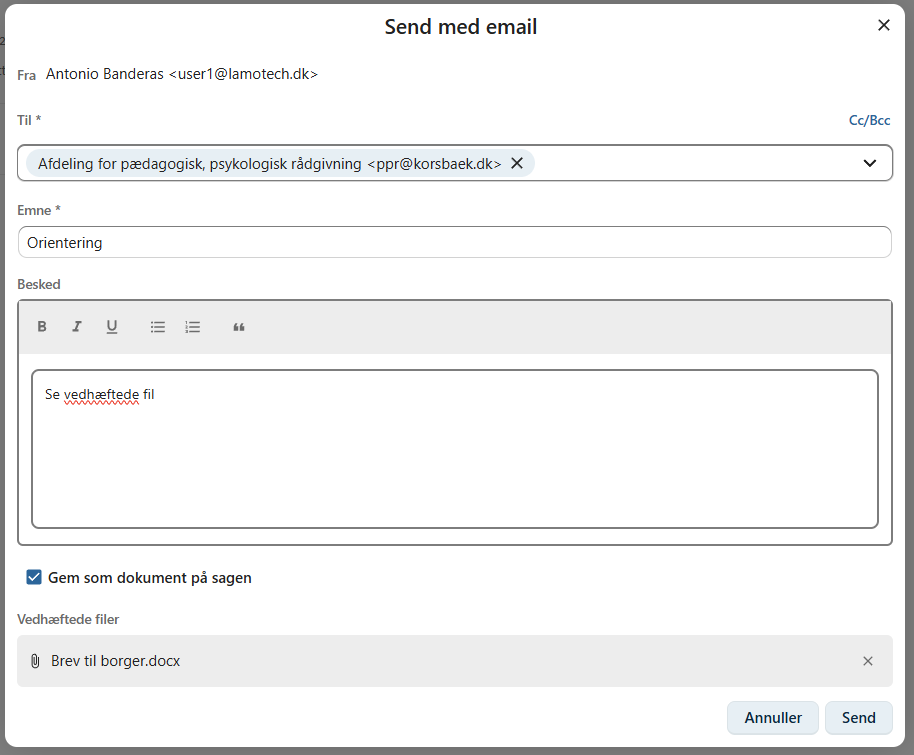 Dialog Send med e-mail