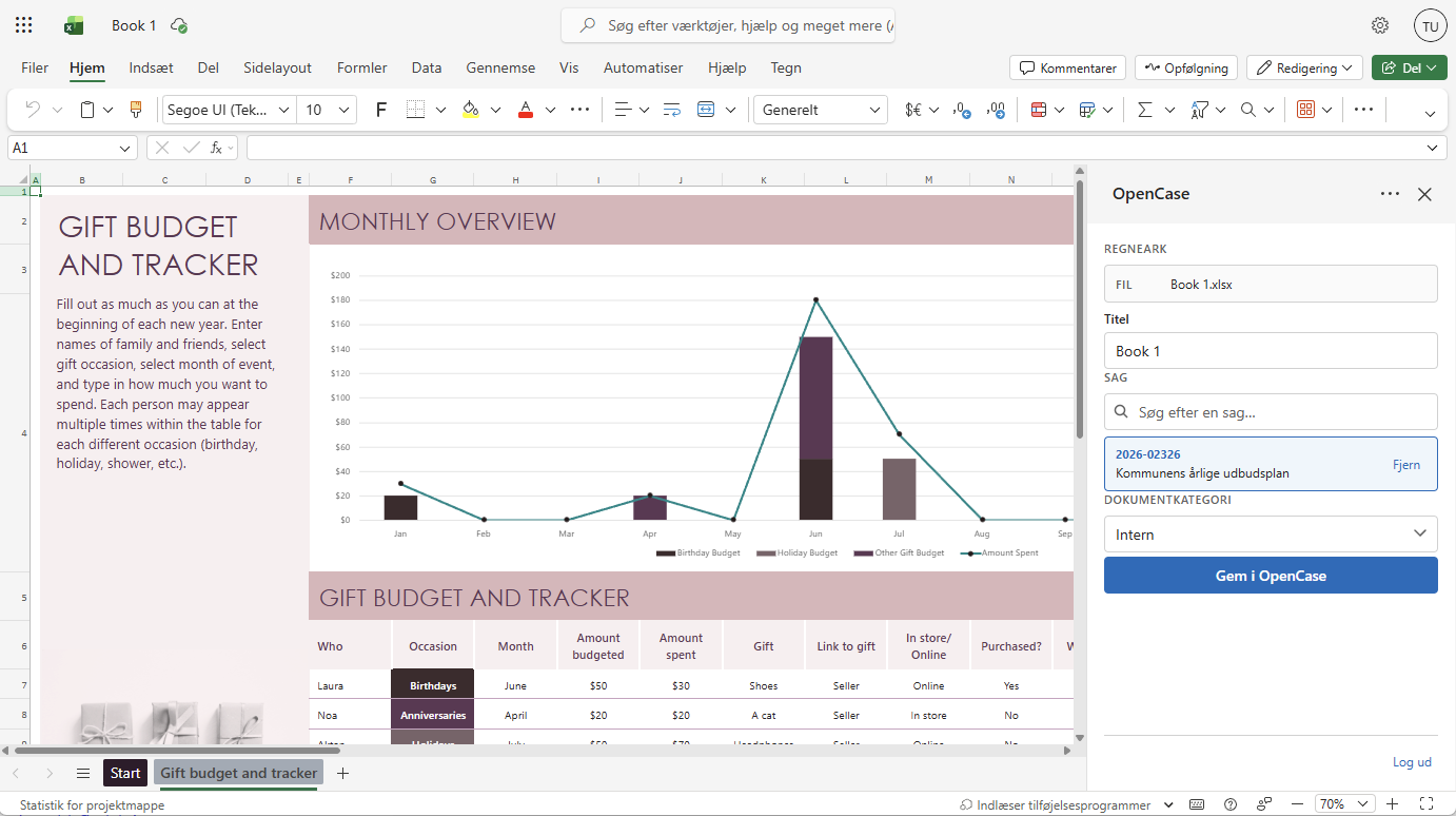 OpenCase i Excel