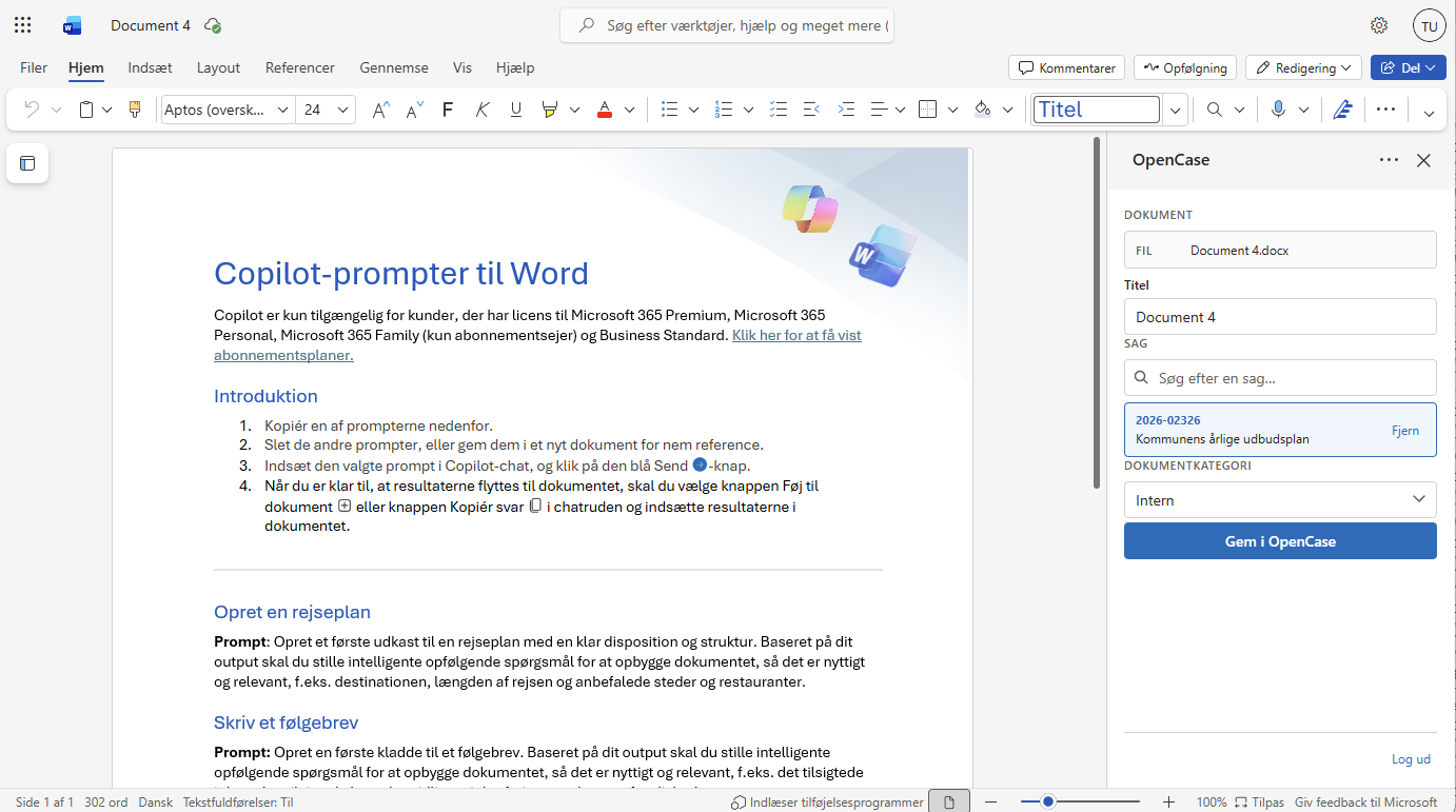OpenCase i Word