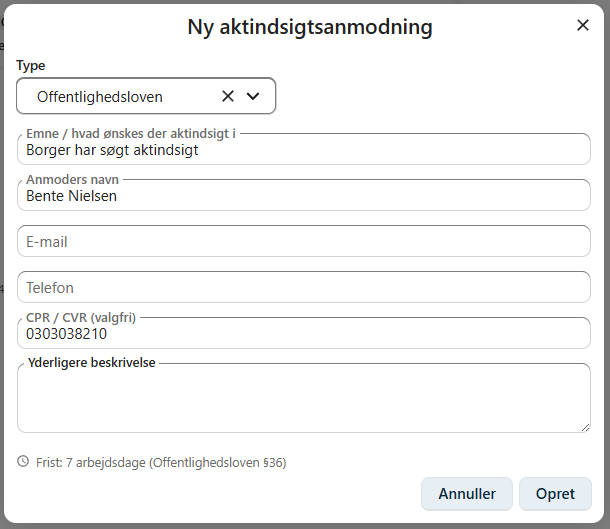 Dialog Ny aktindsigtsanmodning