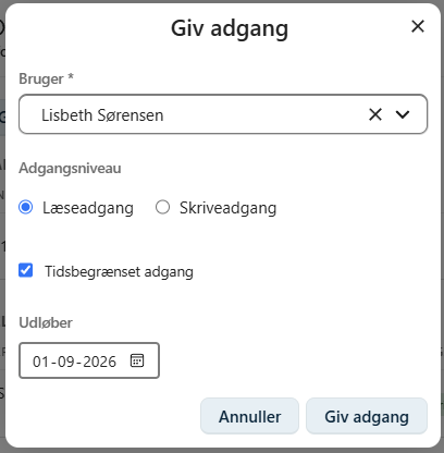 Knappen Giv adgang