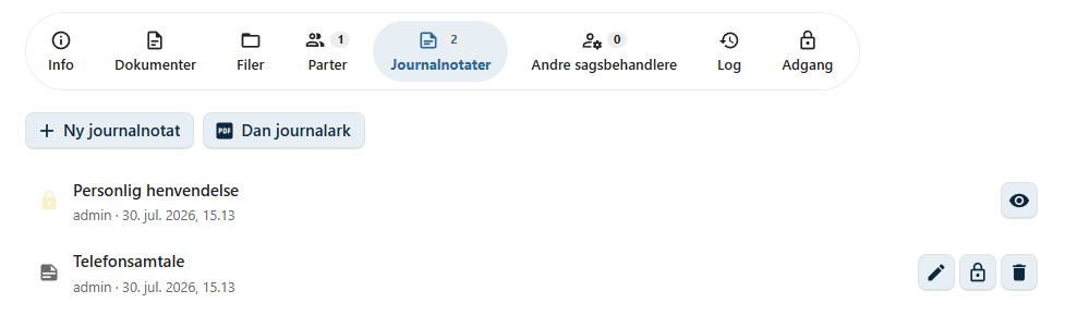 Liste over journalnotater