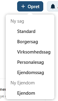 Menu Opret ejendom