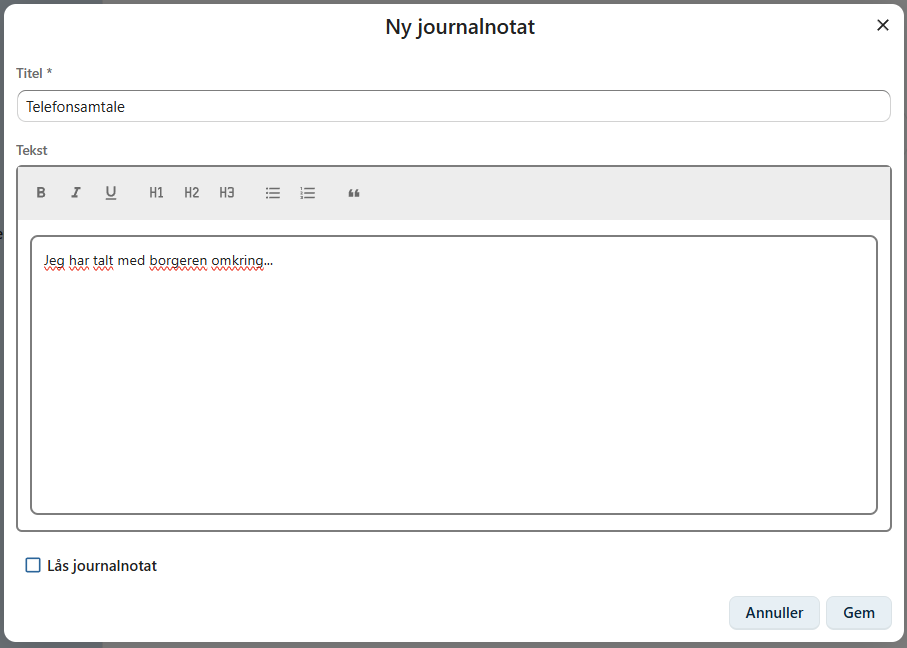 Dialog Opret journalnotat