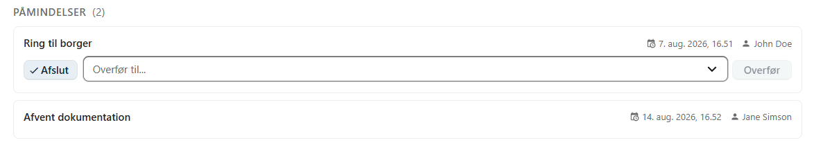 Liste over påmindelser