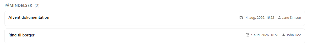 Liste over påmindelser